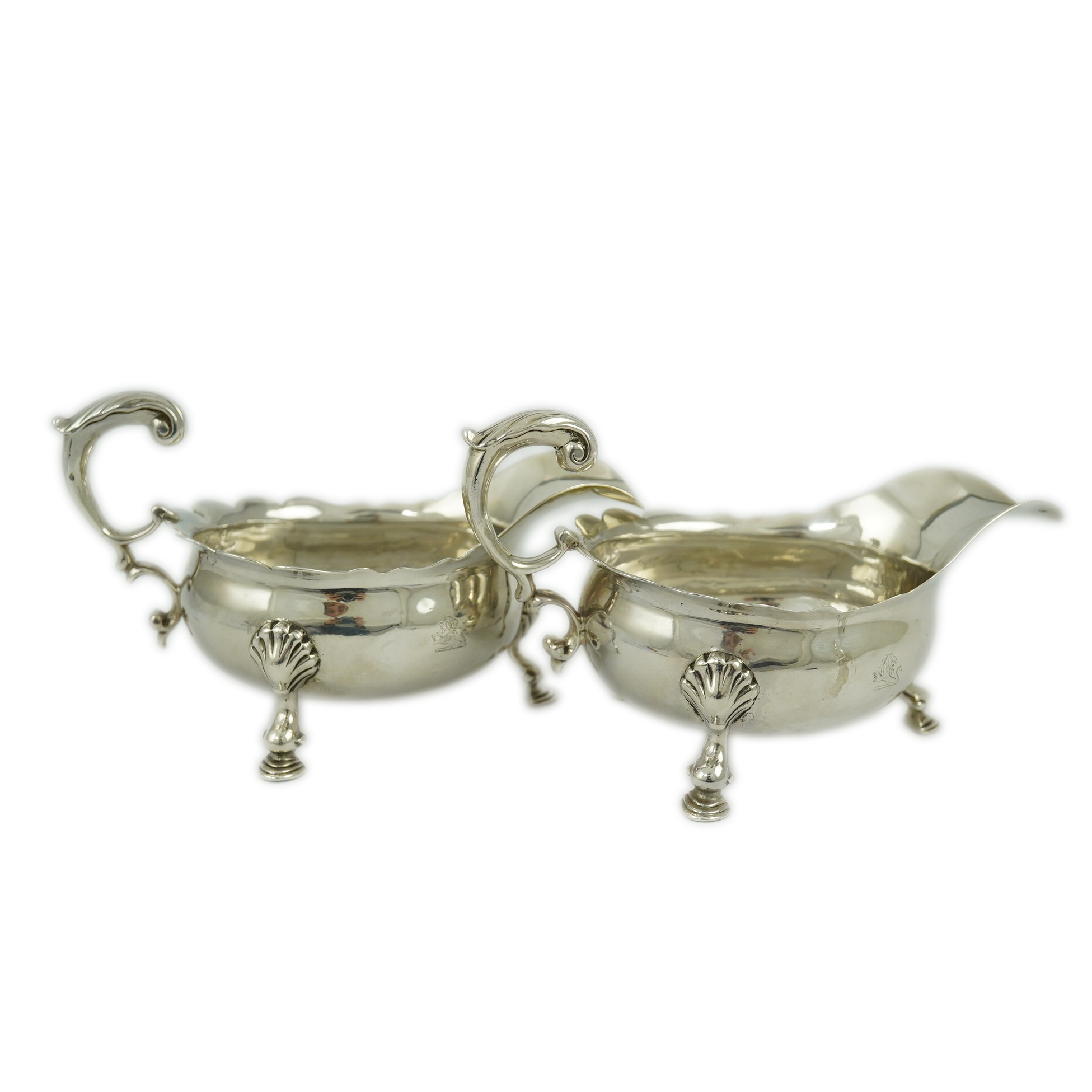 A pair of George II silver sauceboats, by Henry Brind